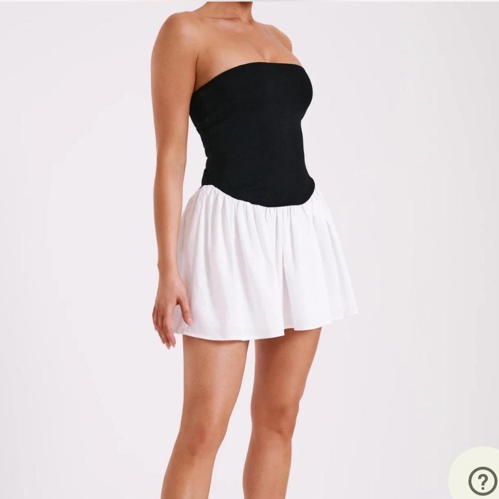 Meshki Black and White Strapless Mini Dress